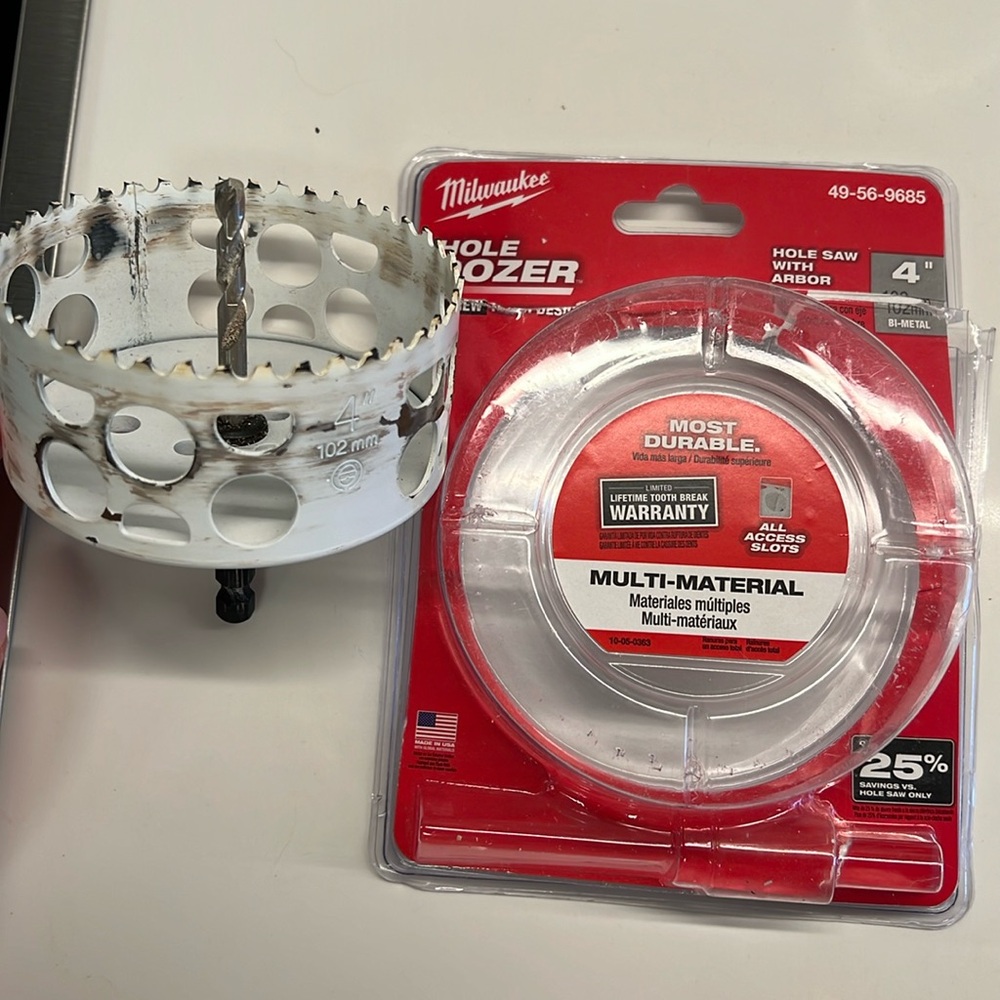 Milwaukee 4” hole saw with arbor